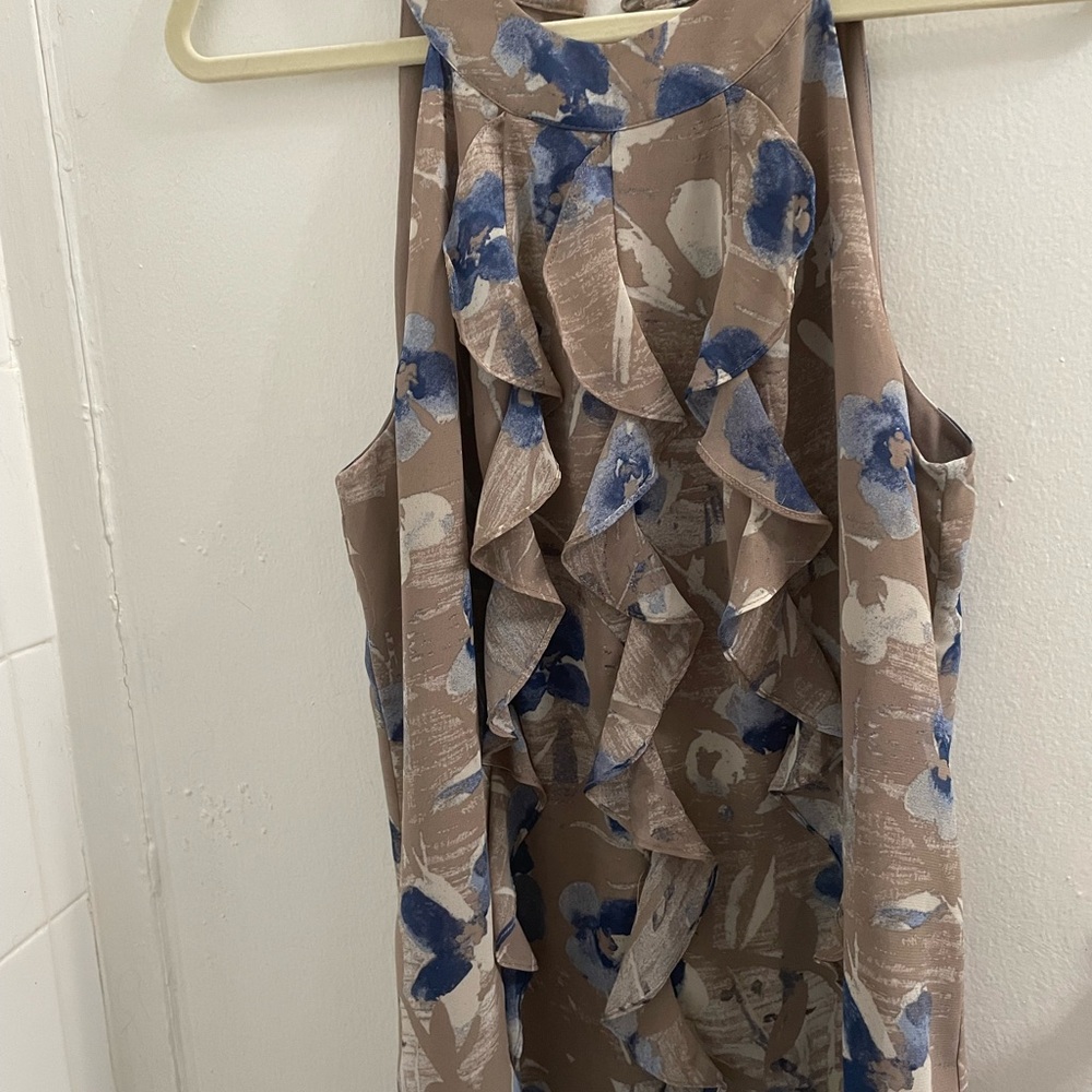 Ann Taylor Brown and Blue Floral Halter Top Blouse (Like New, Size 8)